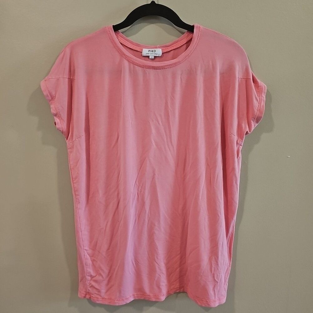 Piko Green Earth Fashion Solid Pink Short Sleeve Stretch Tee Shirt Small